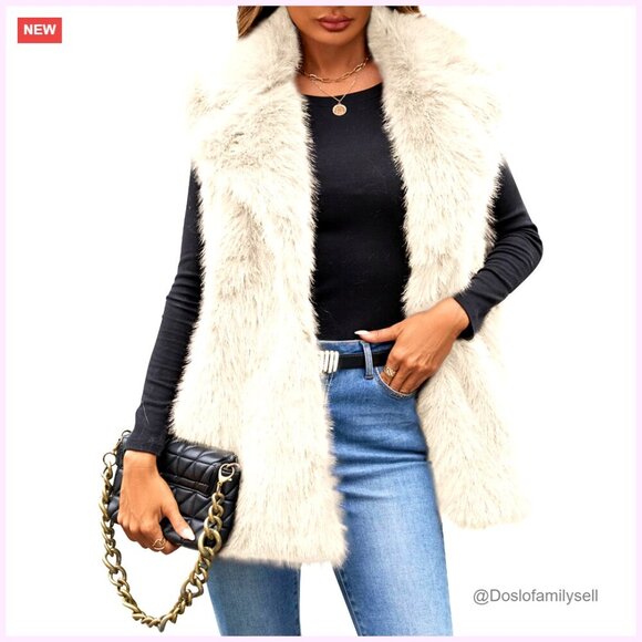 Jackets & Blazers - Faux Fur Vest Sleeveless Fuzzy Jacket Open Front Outerwear Women's